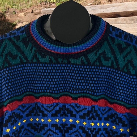 Vintage Multi-Colored Acrylic Crew Neck Geometric Sweater by Lightening Bolt - Picture 2 of 10
